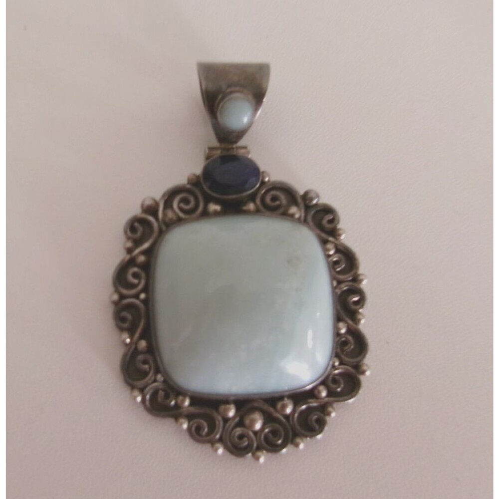 Suarti Bali Sterling 925 Silver Blue Lapis Chalcedony ? Pendant 33.4 Gram